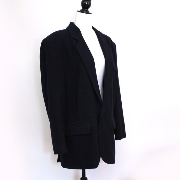 Vintage JEAN CLAUDE POITRAS navy wool cashmere boyfriend blazer, Academia - Picture 5 of 10